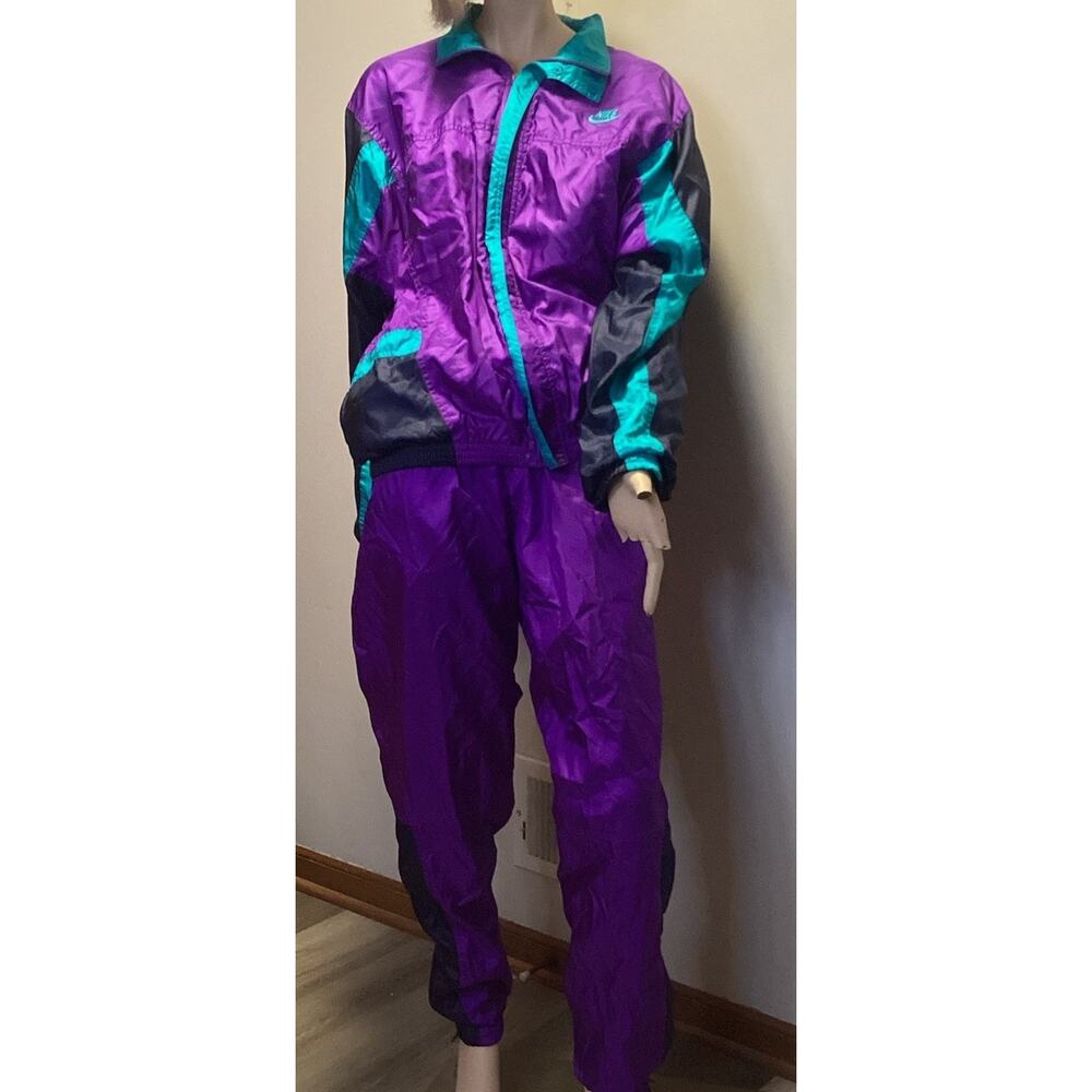 Vintage Nike Orange Tag Tracksuit Jacket & Pants Size Purple Green Black 80s 90s